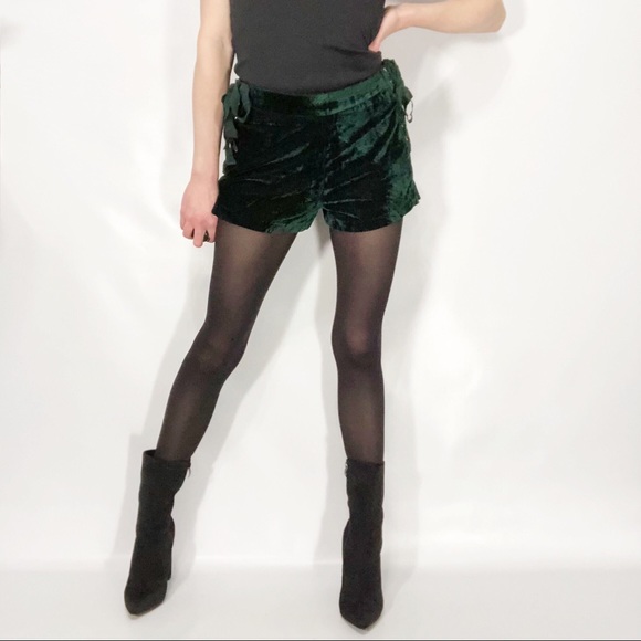 Endless Rose NWT Green Velvet Side Lace Up Shorts - Picture 3 of 7